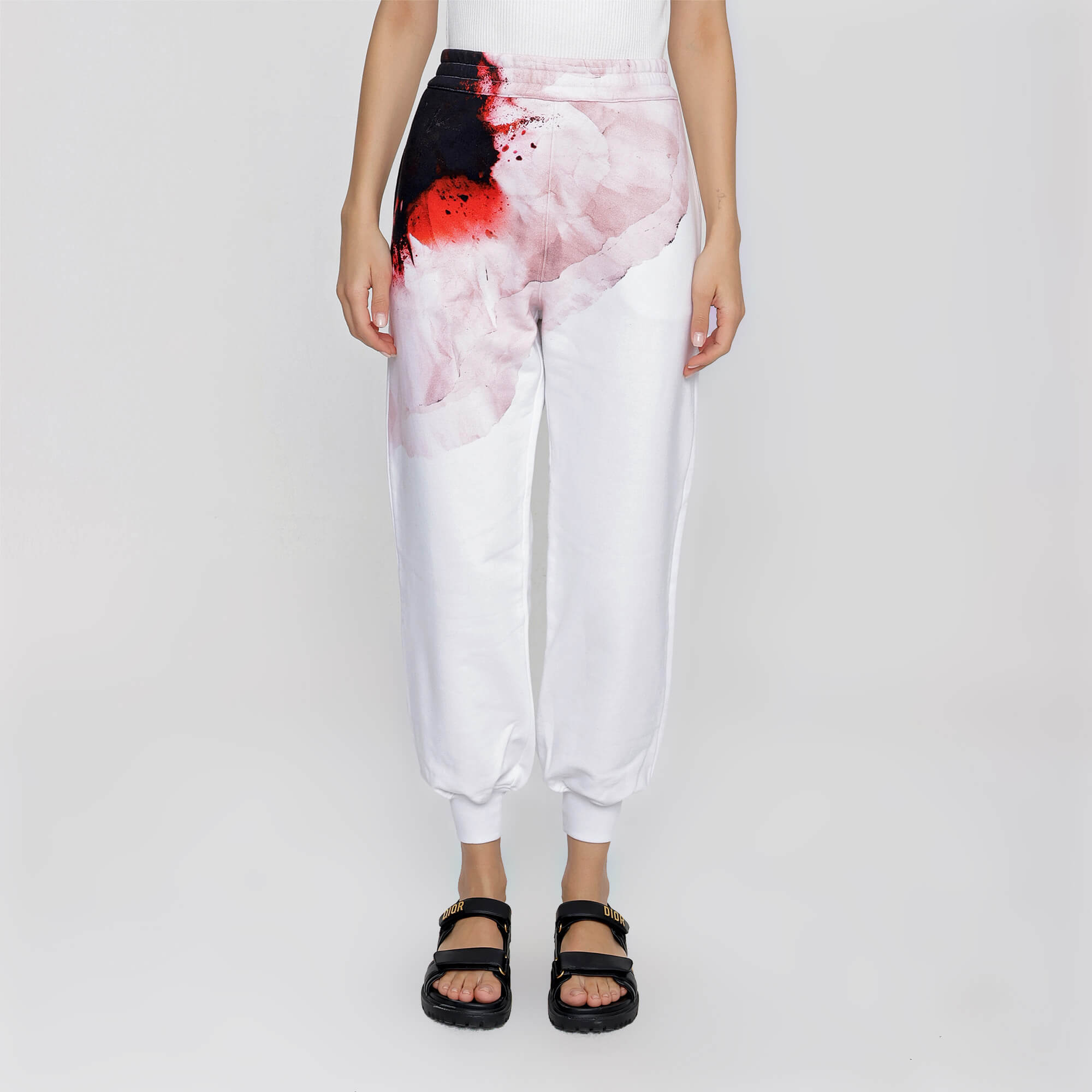 Alexander McQueen - White Cotton Tie Dye Abstract Print Jogger Pants